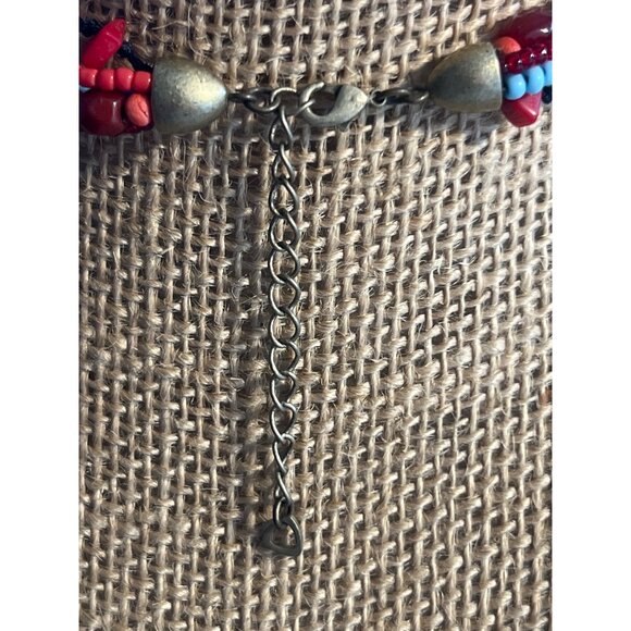 Southwestern Multi Strand Simulated Red Coral Howlite Necklace Antique Gold Adj - Picture 4 of 5